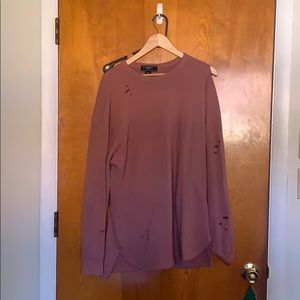 Forever 21 Distressed Crewneck Sweater in Mauve